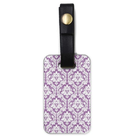 White On Lilac Damask Luggage Tag (One Side) from ArtsNow.com Front