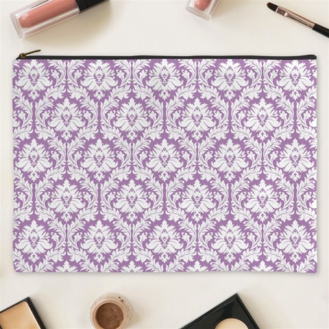 Lilac Damask Pattern Cosmetic Bag (XXXL) from ArtsNow.com Front