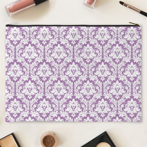 Lilac Damask Pattern Cosmetic Bag (XXXL) from ArtsNow.com Back