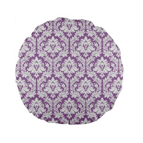 Lilac Damask Pattern Standard 15  Premium Round Cushion  from ArtsNow.com Back