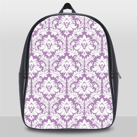 White On Lilac Damask School Bag (XL) from ArtsNow.com Front