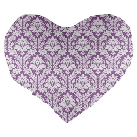 Lilac Damask Pattern Large 19  Premium Heart Shape Cushion from ArtsNow.com Back