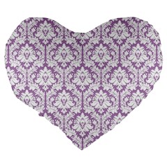 Lilac Damask Pattern Large 19  Premium Heart Shape Cushion from ArtsNow.com Back