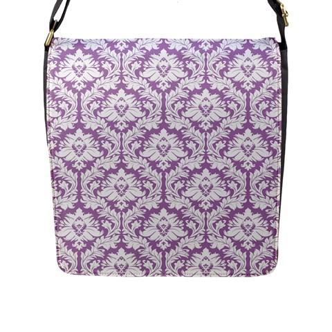 Lilac Damask Pattern Flap Closure Messenger Bag (L) from ArtsNow.com Front