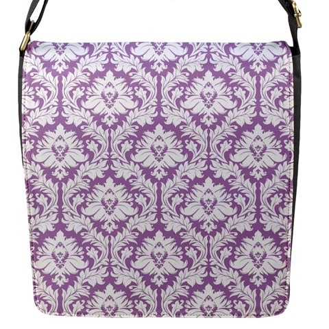 Lilac Damask Pattern Flap Closure Messenger Bag (S) from ArtsNow.com Front