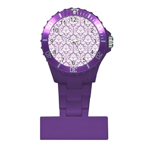 White On Lilac Damask Nurses Watch from ArtsNow.com Front