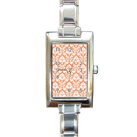 White On Orange Damask Rectangular Italian Charm Watch from ArtsNow.com Front