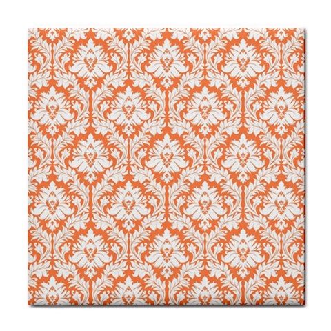 White On Orange Damask Ceramic Tile from ArtsNow.com Front