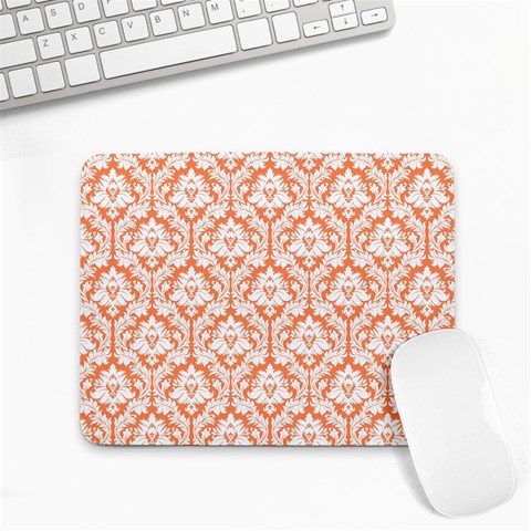 White On Orange Damask Small Mouse Pad (Rectangle) from ArtsNow.com Front