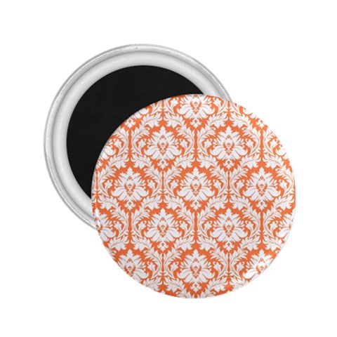 White On Orange Damask 2.25  Button Magnet from ArtsNow.com Front