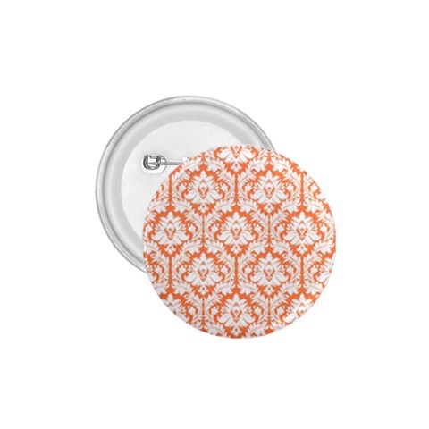 White On Orange Damask 1.75  Button from ArtsNow.com Front