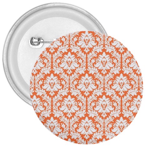 White On Orange Damask 3  Button from ArtsNow.com Front