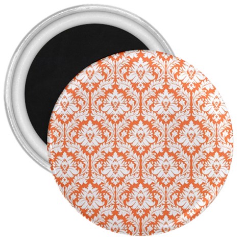 White On Orange Damask 3  Button Magnet from ArtsNow.com Front