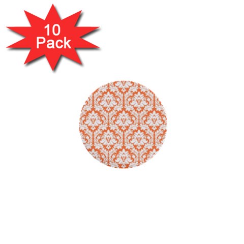 White On Orange Damask 1  Mini Button (10 pack) from ArtsNow.com Front