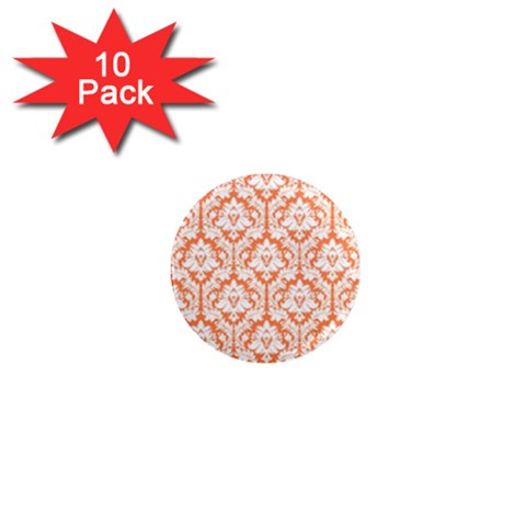 White On Orange Damask 1  Mini Button Magnet (10 pack) from ArtsNow.com Front