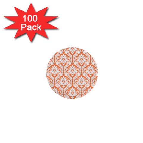 White On Orange Damask 1  Mini Button (100 pack) from ArtsNow.com Front