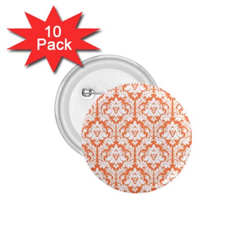 White On Orange Damask 1.75  Button (10 pack) from ArtsNow.com Front