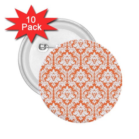 White On Orange Damask 2.25  Button (10 pack) from ArtsNow.com Front