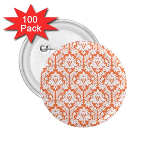 White On Orange Damask 2.25  Button (100 pack) from ArtsNow.com Front