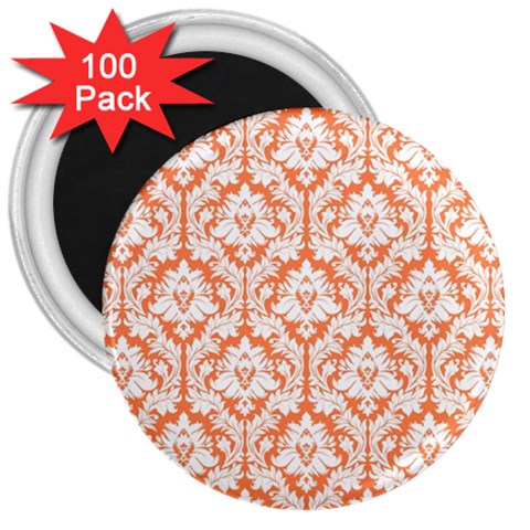 White On Orange Damask 3  Button Magnet (100 pack) from ArtsNow.com Front