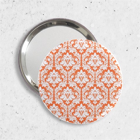 White On Orange Damask Handbag Mirror (2.25 ) from ArtsNow.com Front