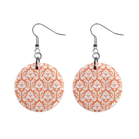 Nectarine Orange Damask Pattern 1  Button Earrings from ArtsNow.com Front