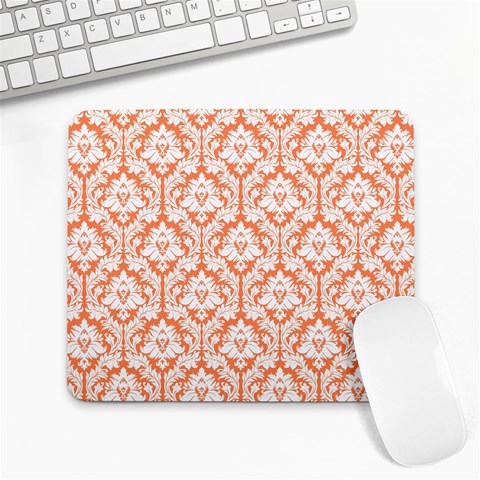 White On Orange Damask Large Mouse Pad (Rectangle) from ArtsNow.com Front