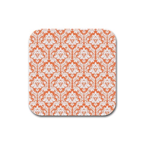 White On Orange Damask Drink Coasters 4 Pack (Square) from ArtsNow.com Front