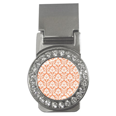 White On Orange Damask Money Clip (CZ) from ArtsNow.com Front