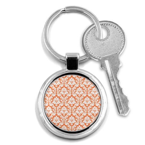 White On Orange Damask Key Chain (Round) from ArtsNow.com Front