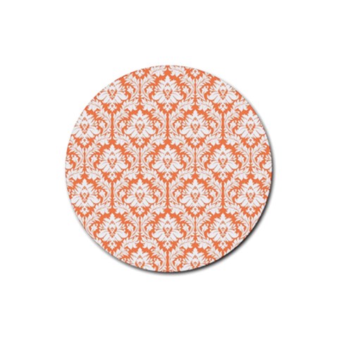 White On Orange Damask Drink Coaster (Round) from ArtsNow.com Front