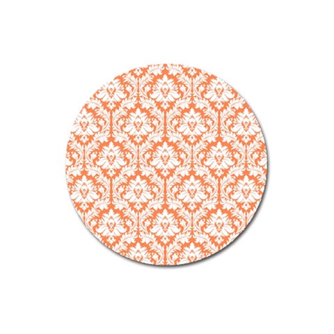 White On Orange Damask Magnet 3  (Round) from ArtsNow.com Front