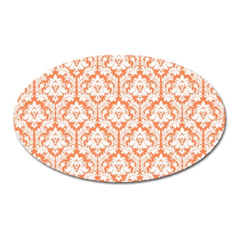 White On Orange Damask Magnet (Oval) from ArtsNow.com Front