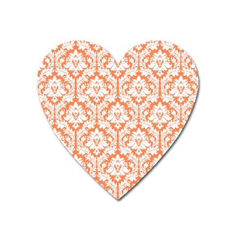 White On Orange Damask Magnet (Heart) from ArtsNow.com Front