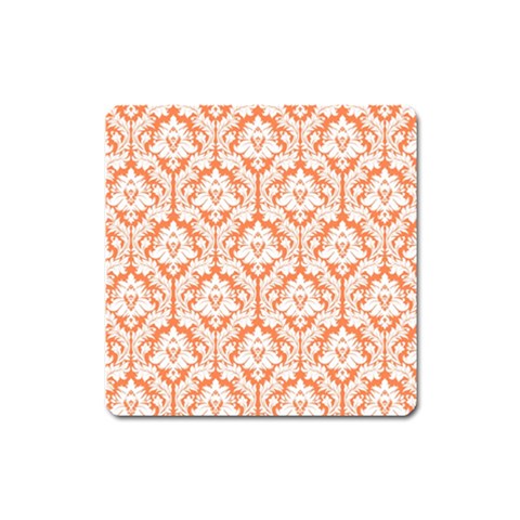 White On Orange Damask Magnet (Square) from ArtsNow.com Front