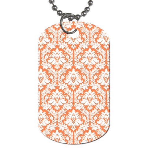 White On Orange Damask Dog Tag (One Sided) from ArtsNow.com Front