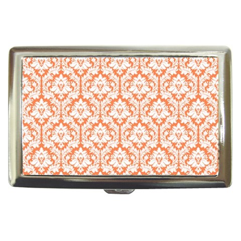 White On Orange Damask Cigarette Money Case from ArtsNow.com Front