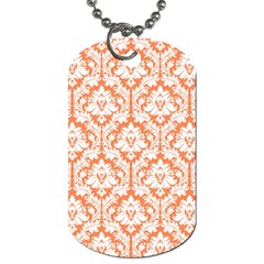 White On Orange Damask Dog Tag (Two Back