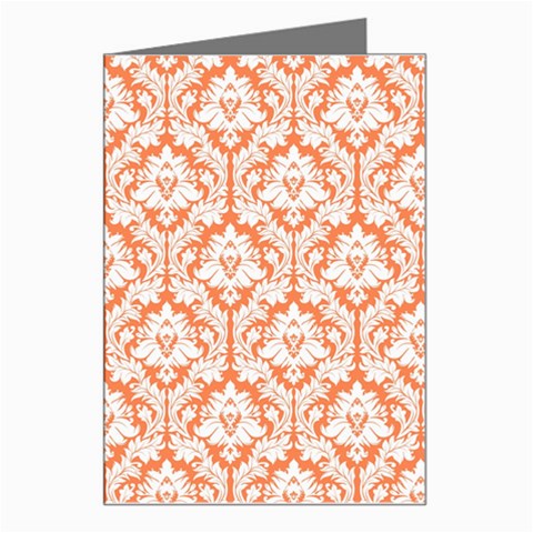 White On Orange Damask Greeting Card from ArtsNow.com Left