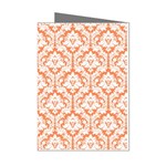 White On Orange Damask Mini Greeting Card (8 Pack)