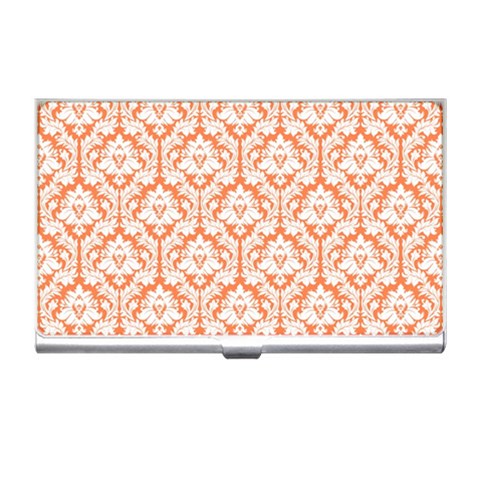 White On Orange Damask Business Card Holder from ArtsNow.com Front