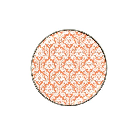 White On Orange Damask Golf Ball Marker (for Hat Clip) from ArtsNow.com Front