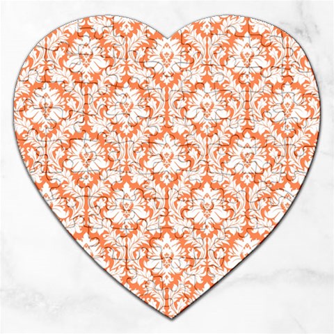 White On Orange Damask Jigsaw Puzzle (Heart) from ArtsNow.com Front