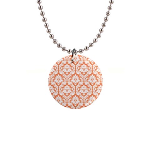 Nectarine Orange Damask Pattern 1  Button Necklace from ArtsNow.com Front