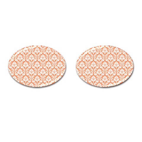 White On Orange Damask Cufflinks (Oval) from ArtsNow.com Front(Pair)