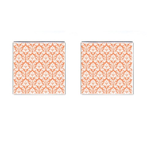 White On Orange Damask Cufflinks (Square) from ArtsNow.com Front(Pair)