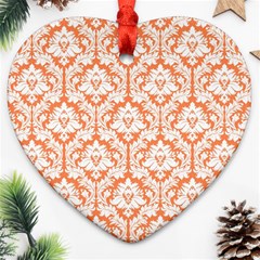 White On Orange Damask Heart Ornament (Two Sides) from ArtsNow.com Front