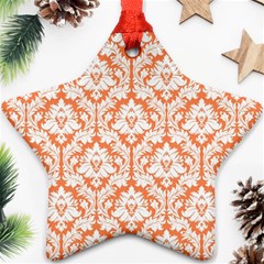 White On Orange Damask Star Ornament (Two Sides) from ArtsNow.com Front