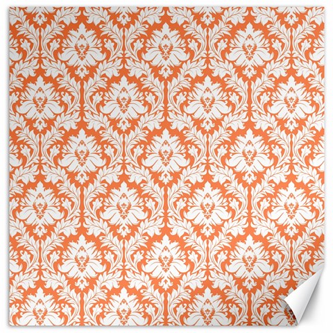 White On Orange Damask Canvas 12  x 12  (Unframed) from ArtsNow.com 11.4 x11.56  Canvas - 1