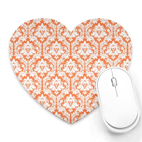 White On Orange Damask Mouse Pad (Heart) from ArtsNow.com Front